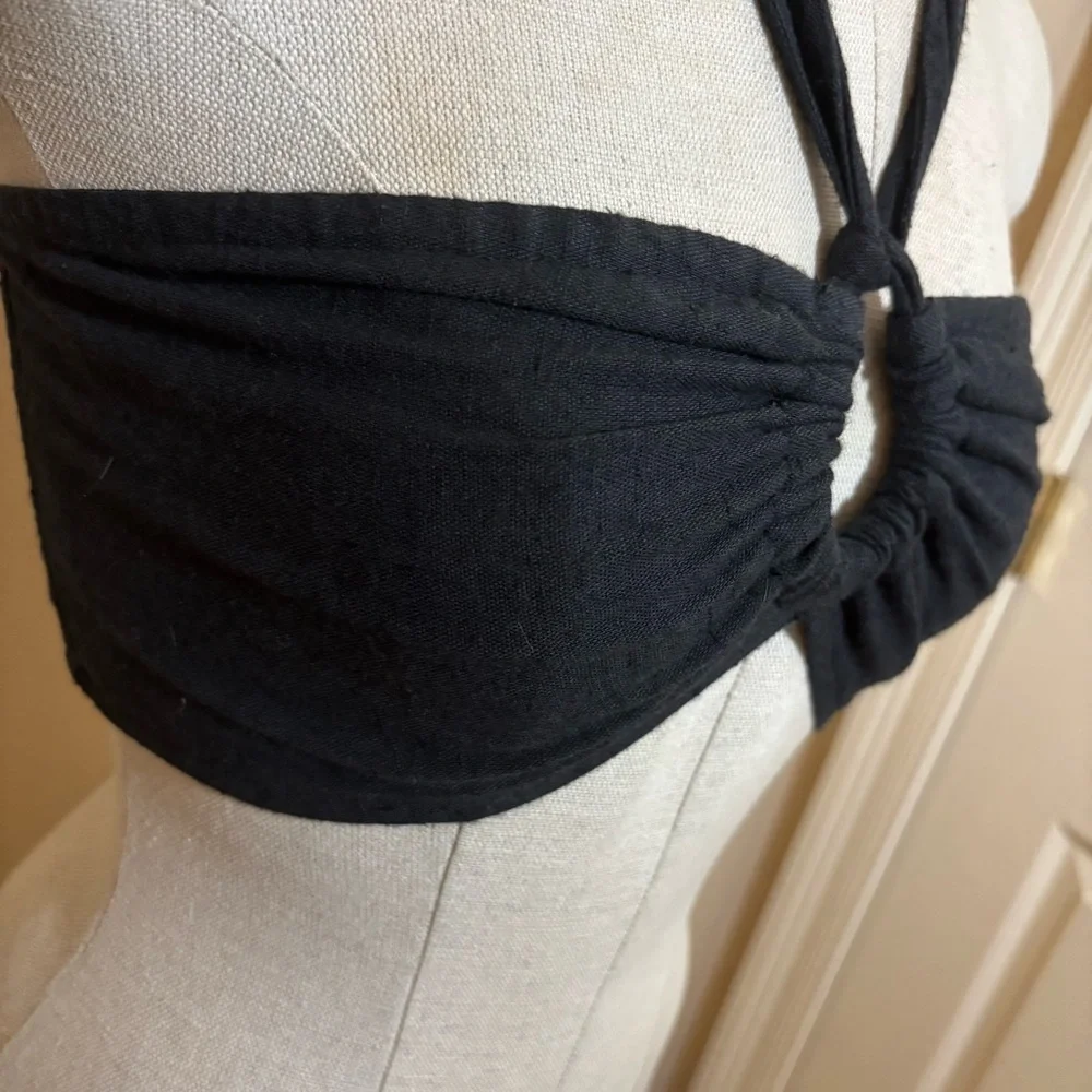 Free People Lookin’ So Cool Bralette Convertible Halter Crop Top Keyhole smocked